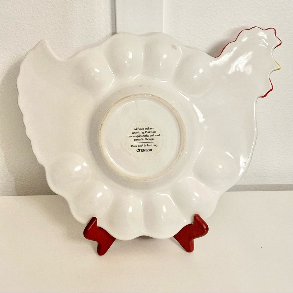 Vintage 13” Rooster Deviled Egg Chicken Ceramic Platter Portugal Teleflora Tray - Picture 7 of 12